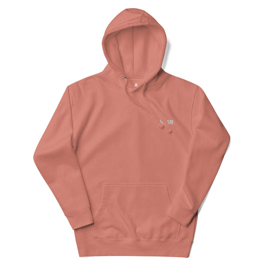 Embroidered Nadari Legacy Clutch hoodie dusty rose with white logo.