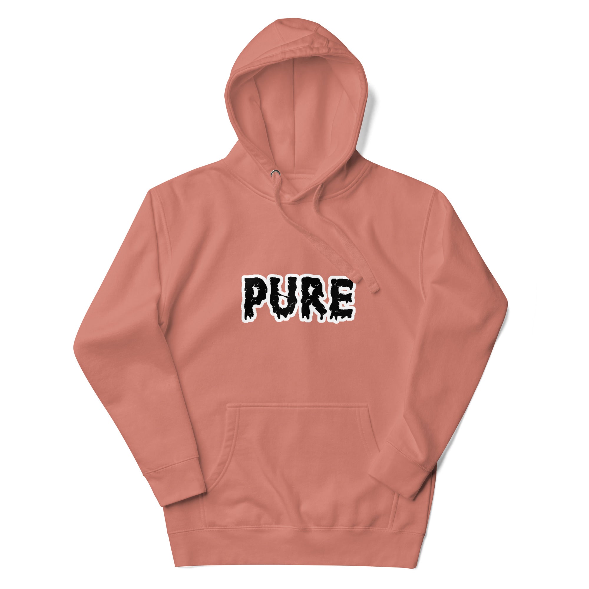 PURE Words Hoodie dusty rose, black and white.
