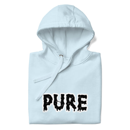 PURE Words Hoodie sky blue, black and white.